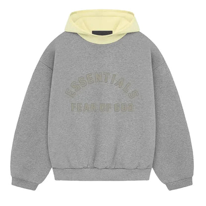 Fear of God Essentials SS24 Nylon Fleece Hoodie Dark Heather Oatmeal/Garden Yellow - Afewvibe
