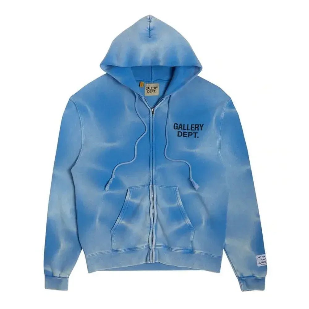 Gallery Dept. Sunfaded English Logo Zip Up Hoodie Blue - Afewvibe