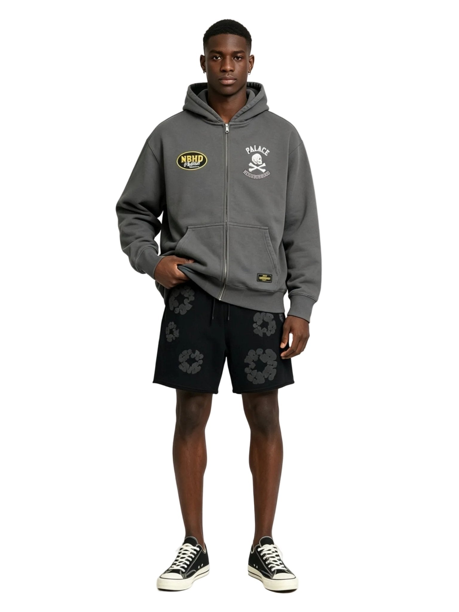 Palace x Neighborhood Skull Zip Hood Charcoal - Afewvibe