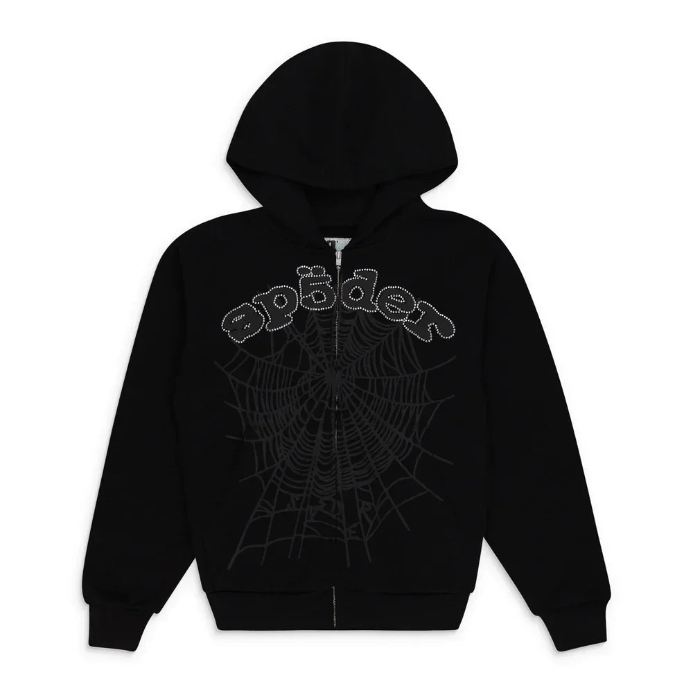 Sp5der OG Web V2 Rhinestone Zip Up Black - Afewvibe