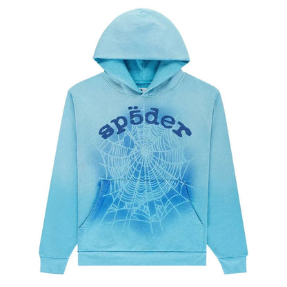 Sp5der OG Web V2 Spray Hoodie Light Blue - Afewvibe
