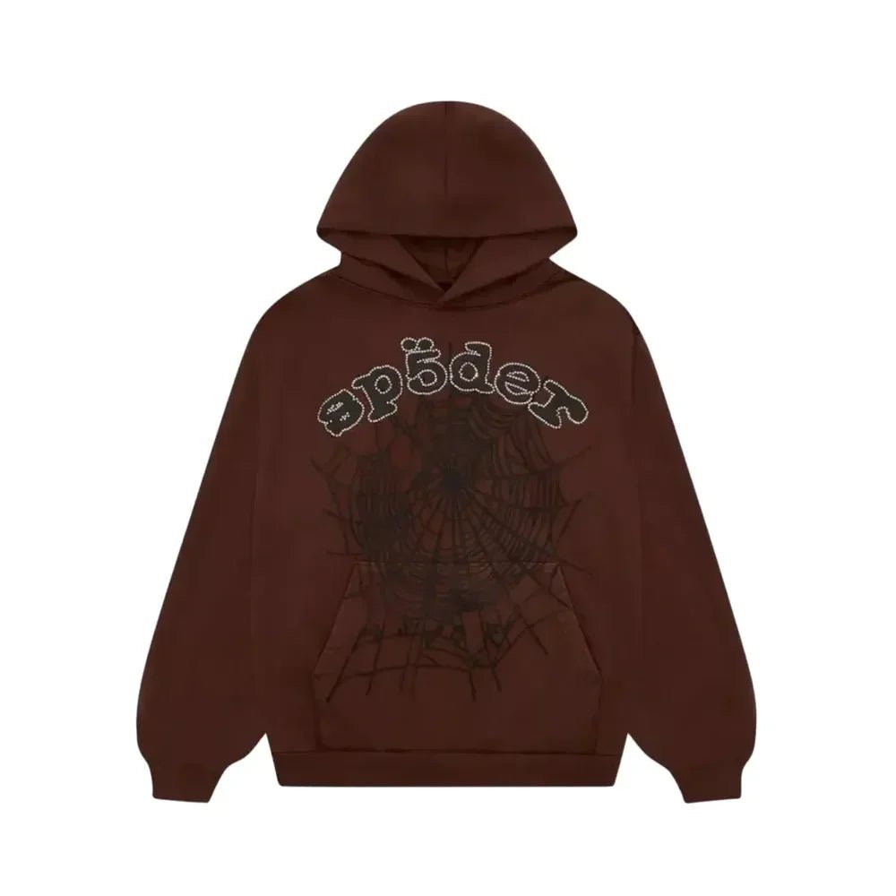 Sp5der x Travis Scott ComplexCon Exclusive Rhinestone Web Hoodie Brown - Afewvibe